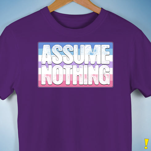 Assume Nothing Bigender Pride Flag Premium Unisex T-Shirt - Purple